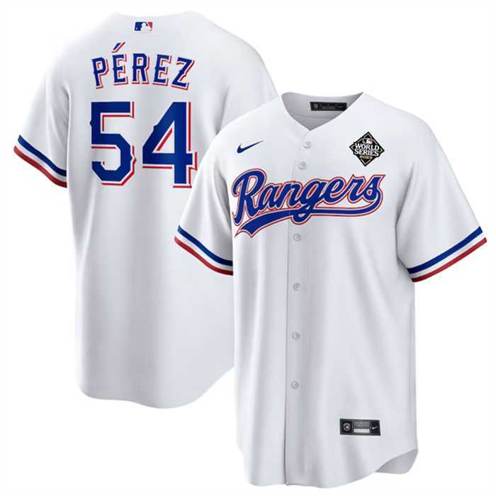 Men's Texas Rangers #54 Martin Perez White 2023 World Series Stitched Baseball Jersey Dzhi